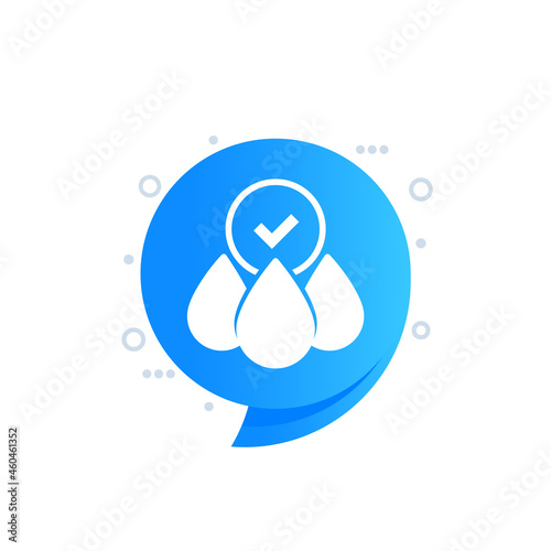 Water check icon with drops, vector
