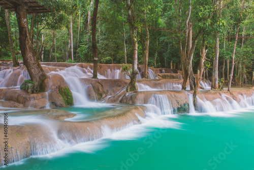 wonder Tad Sae Waterfalls at Luang prabang  Laos. Waterfall in rain forest.
