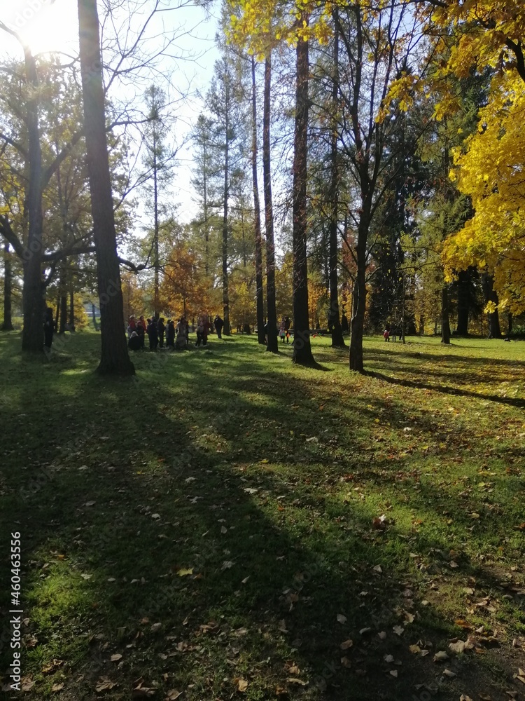 Fototapeta premium Saint Petersburg,Leningrad region, Vsevolozhsk,Russia.September 2,2021. Priyutino Literary and Art Museum-estate.The Olenins' house.Museum and park on sunny autumn day.Travel,architecture, sightseeing