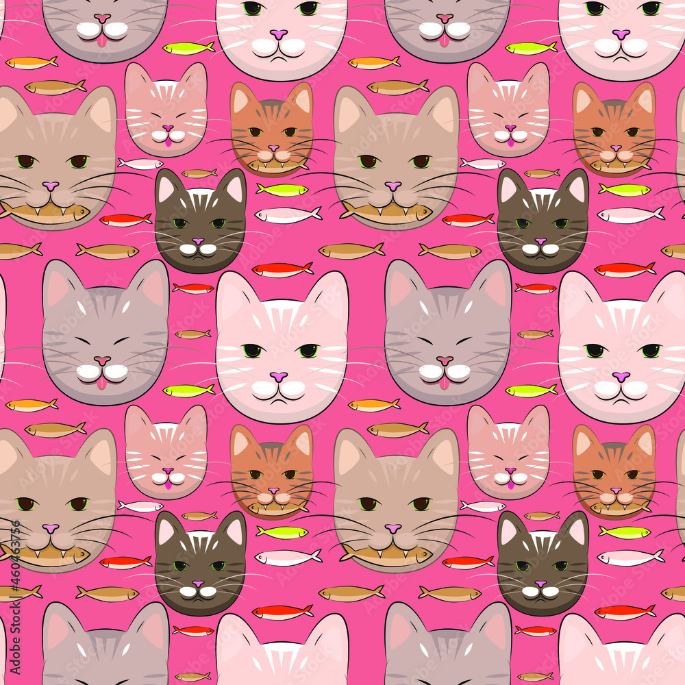 Vector pattern fur seals. Cat pet icon. For printing on fabric.