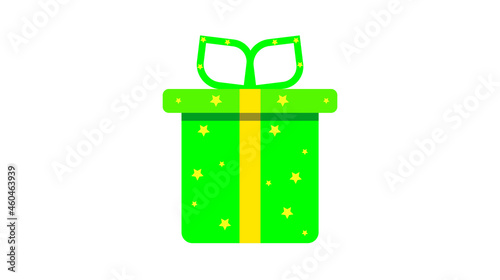 surprise green gift box, birthday celebration, special give away package, loyalty program reward, vector icon, flat illustration