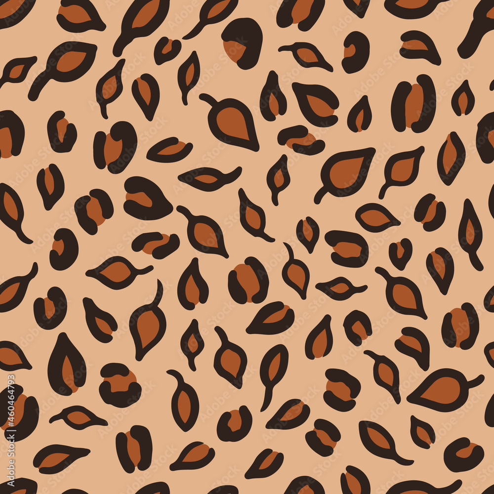 Leopard or jaguar seamless pattern made of fall leaves. Trendy animal print with autumn colors. Vector background for fabric, textile, wallpaper, wrapping paper, etc Leopard or jaguar seamless pattern made of fall leaves. Trendy animal print with autumn colors. Vector background for fabric, textile, wallpaper, wrapping paper, etc