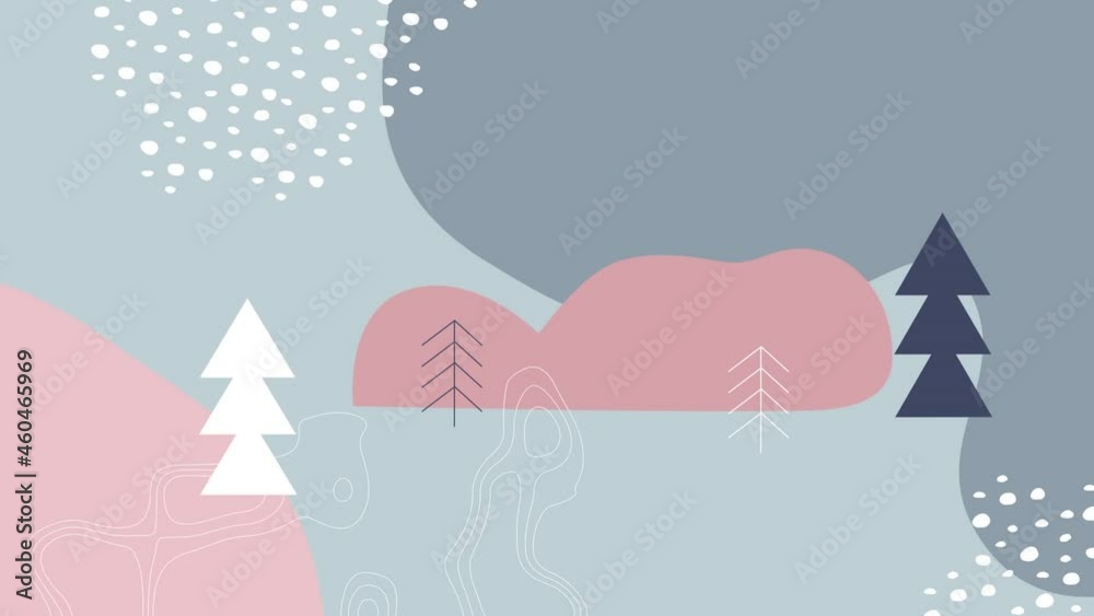 Animation of vector shapes and fir trees on grey background Animation of vector shapes and fir trees on grey background