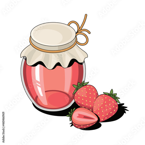 Jar of strawberry jam. Vector 3d sketch line isometric, color icon illustration, flat style. Creative design idea and elements for infographics and website.