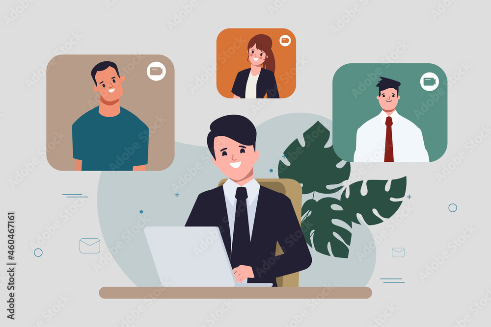 Businessman Co-working space Conference Communication infographic background flat design.