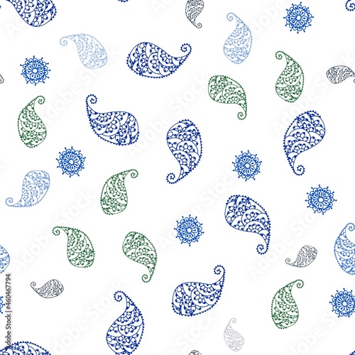 Dark Blue, Green vector seamless doodle pattern with leaves and flowers.