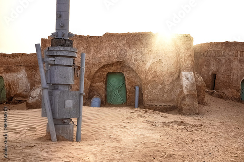 abandoned scenery of the planet Tatooine for the filming of Star Wars in the Sahara Desert photo