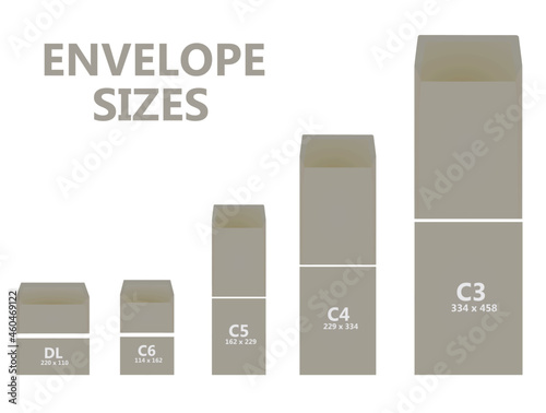 Envelope sizes with dimensions. vector