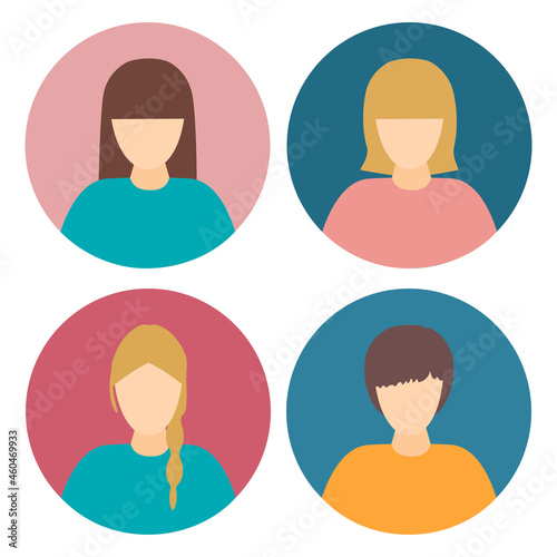 Female face avatars. Vector object, simple flat design.