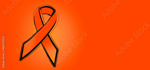 Orange ribbon awareness month. World Kidney Day and symbol of leukemia, RSD, ADHD, ADD and animal abuse concept. Cancer pictogram. Flat vector. Healthcare and medicine concept. 