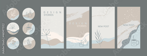 Winter social media stories and post templates set. Vector highlight covers o...