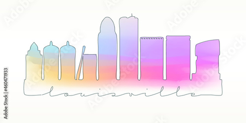 Louisville  KY  USA Skyline Watercolor City Illustration. Famous Buildings Silhouette Hand Drawn Doodle Art. Vector Landmark Sketch Drawing.