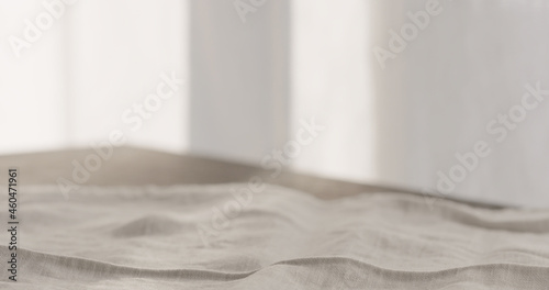 Empty linen cloth on table with copy space photo