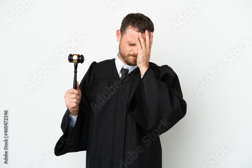 Judge caucasian man isolated on white background with tired and sick expression