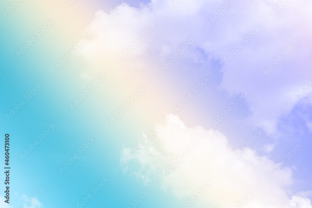 beauty sweet yellow green colorful with fluffy clouds on sky. multi color rainbow image. abstract fantasy growing light