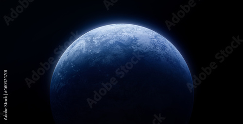 Planet Earth in the outer black space. Blue planet surface. Abstract wallpaper with space and dark background. Elements of this image furnished by NASA