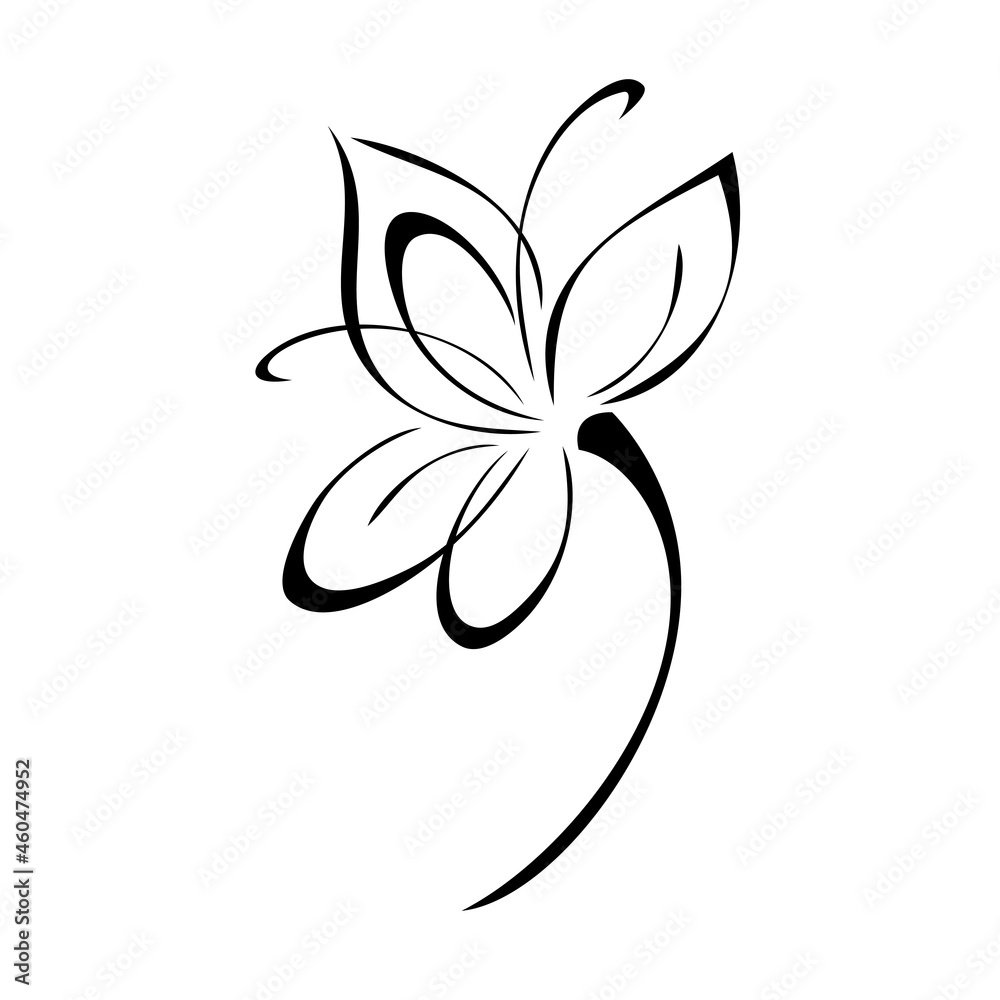 Fototapeta premium one stylized blooming flower on a short stalk without leaves in black lines on a white background