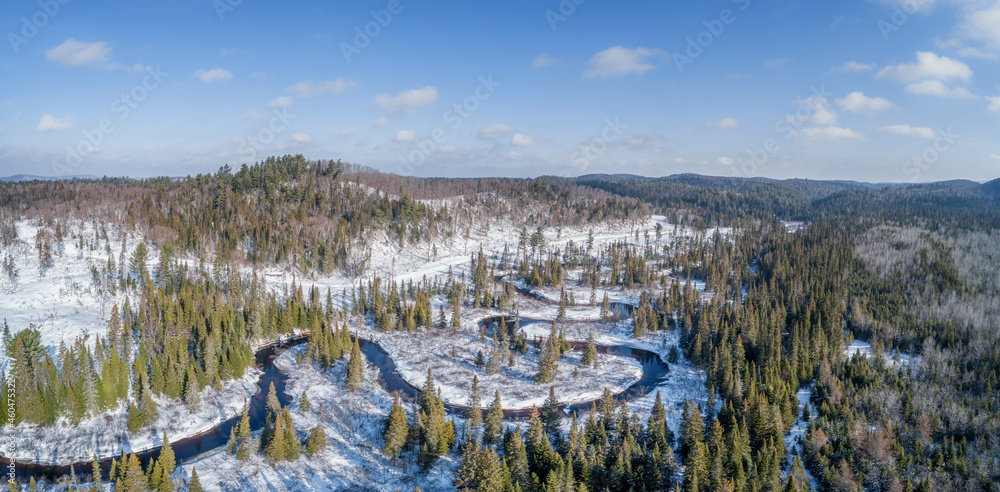 Aerial Of Mountain and River In Winter