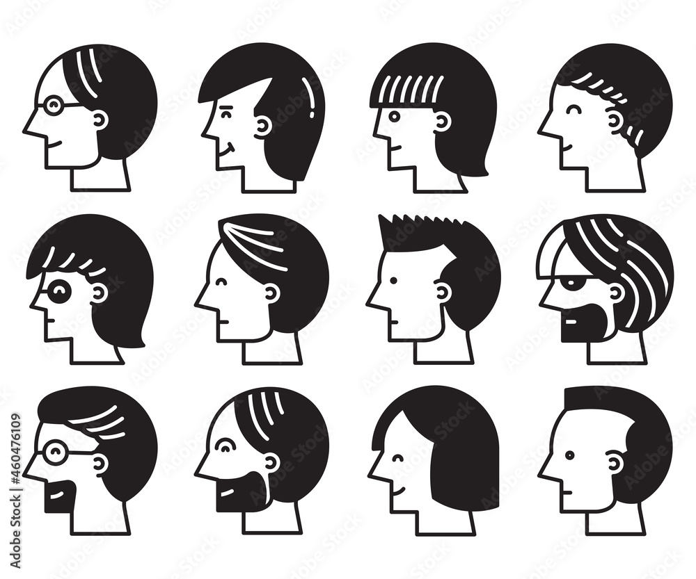human face side view icons vector set