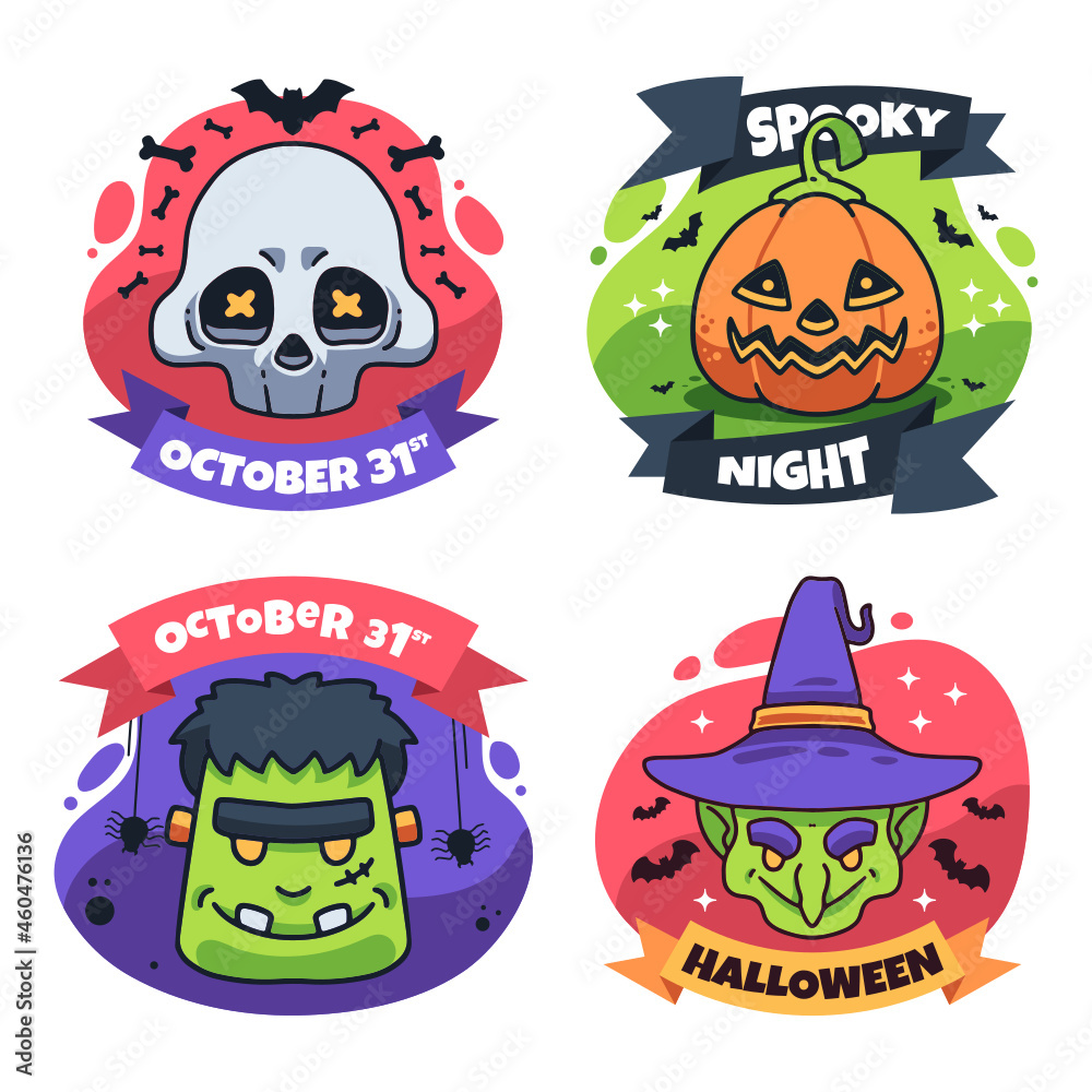 Cute Hand Drawn Halloween Labels for stickers and badges