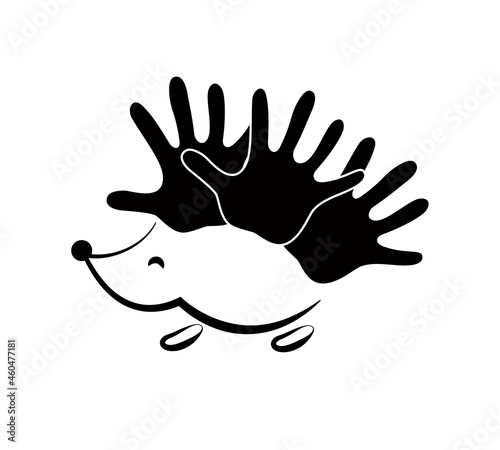 Black hedgehog logo with baby boats on white background