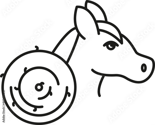 Prepare hay for your horse, care about horse, feeding the horse, horse care, pet horse icon, black and white pictogram