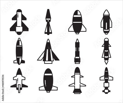 missile and rocket icons vector set