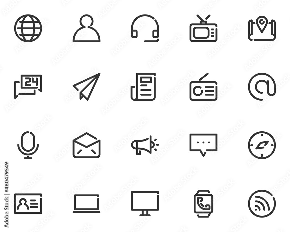 set of contact line icons, communication, address set of contact line icons, communication, address