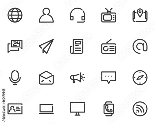 set of contact line icons, communication, address