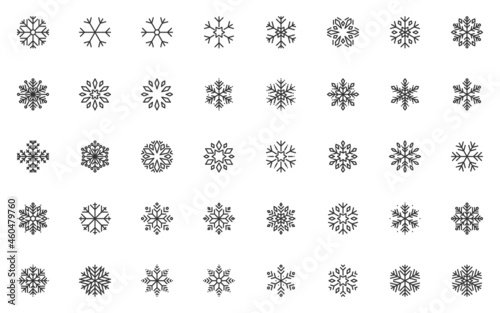set of snowflake line icons, winter season photo