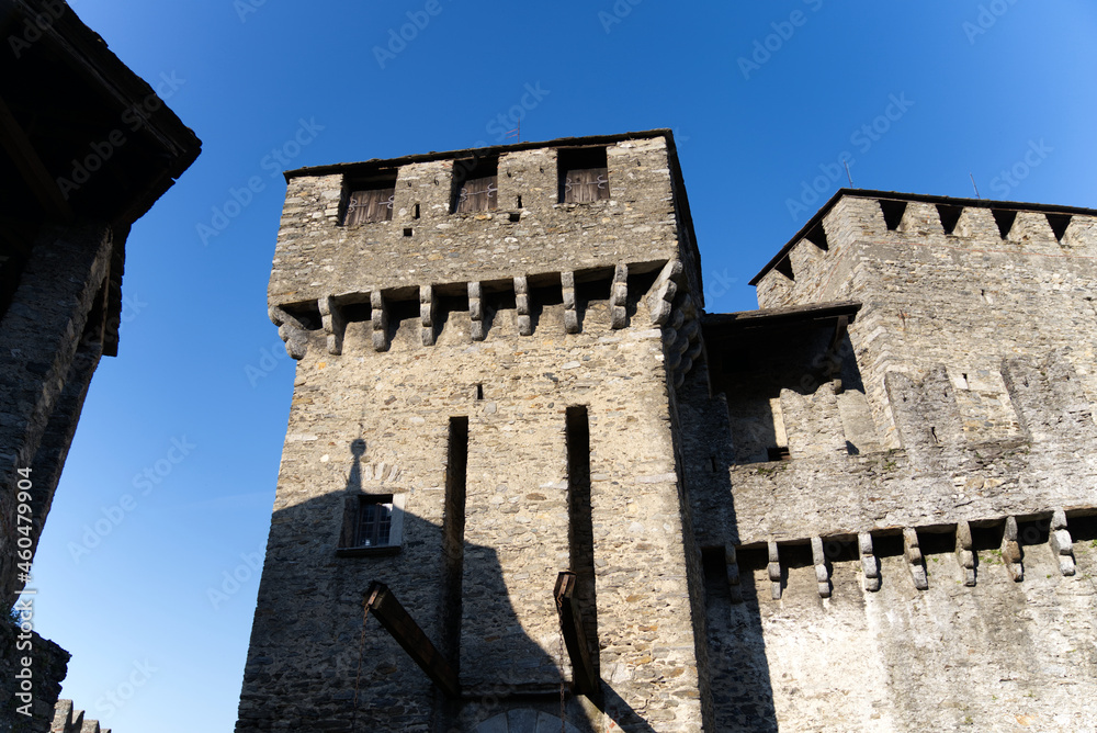 UNESCO World Heritage castle Montebello at City of Bellinzona on a sunny morning. Photo taken September 12th, 2021, Bellinzona, Switzerland.