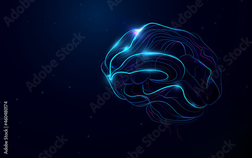 Human brain. Abstract neon lines. Vector illustration