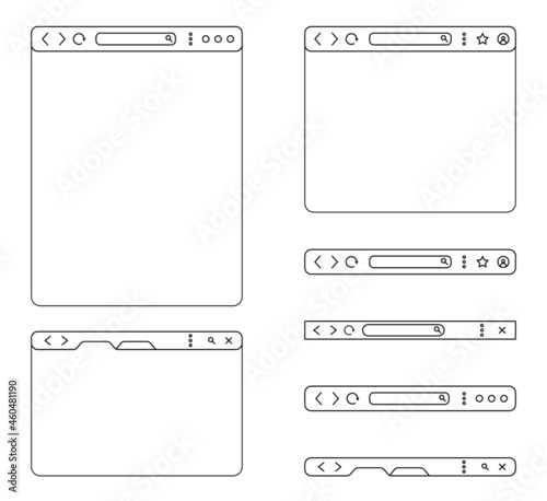 Conjunto de plantillas de la ventana del navegador o página web, diseño de computadora, tableta, o celular. Concepto de inicio del navegador. Ilustración vectorial