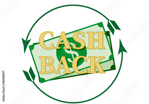 Icono de cash back con billetes de dolar.