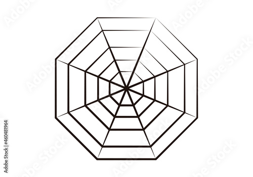 Icono negro de tela de araña en fondo blanco.