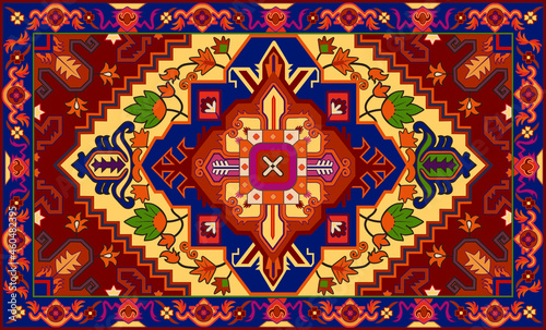 Persian carpet original design, tribal vector texture. Easy to edit and change a few global colors by swatch window. 