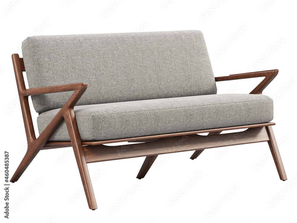Midcentury gray fabric upholstery sofa. 3d render Midcentury gray fabric upholstery sofa. 3d render