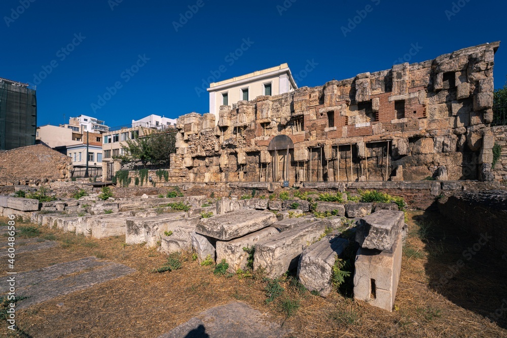 Old ruins in Hadrian's Library in Athens, Greece