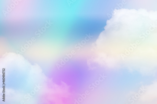 beauty sweet pastel green purple colorful with fluffy clouds on sky. multi color rainbow image. abstract fantasy growing light