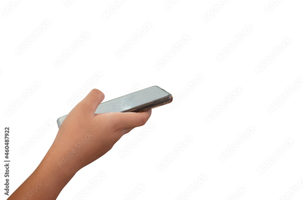 hand holding smart phone isolated on white background. hand holding smart phone isolated on white background.