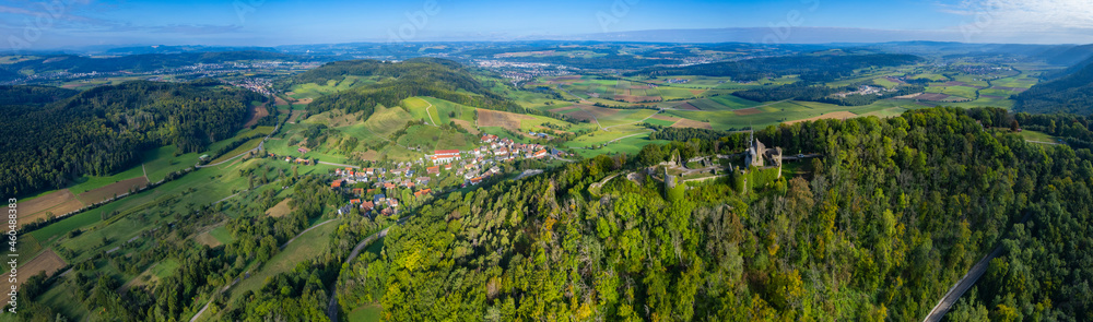 Aerial view around the city Bechtersbohl, Küssaberg in Switzerland on a sunny day in summer.