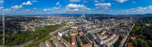 Aerial view of the city Basel in Switzerland on a sunny day in summer.