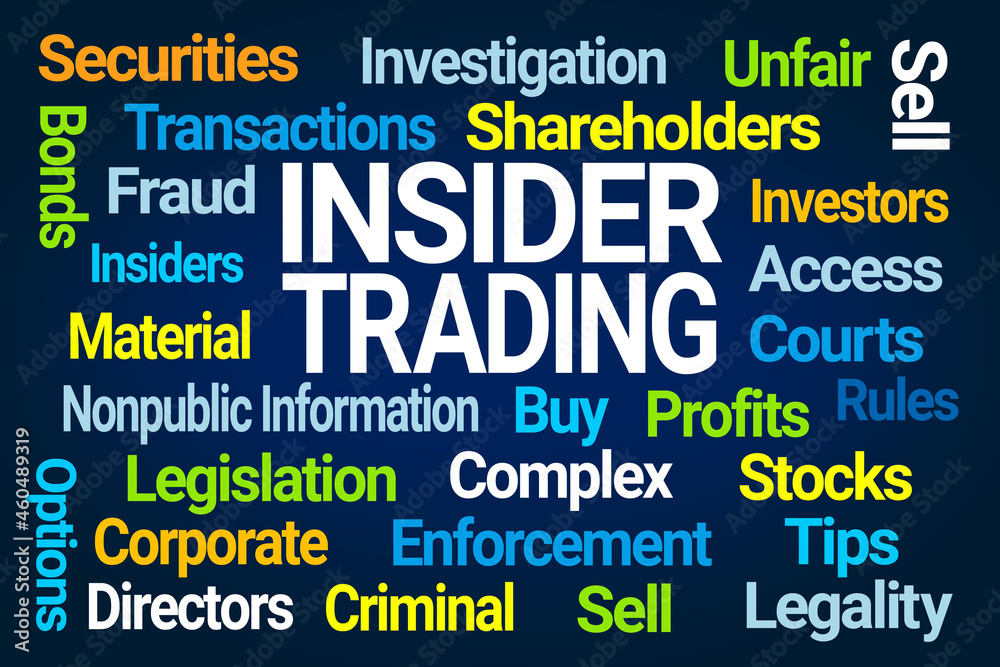 Insider Trading Word Cloud on Blue Background Insider Trading Word Cloud on Blue Background