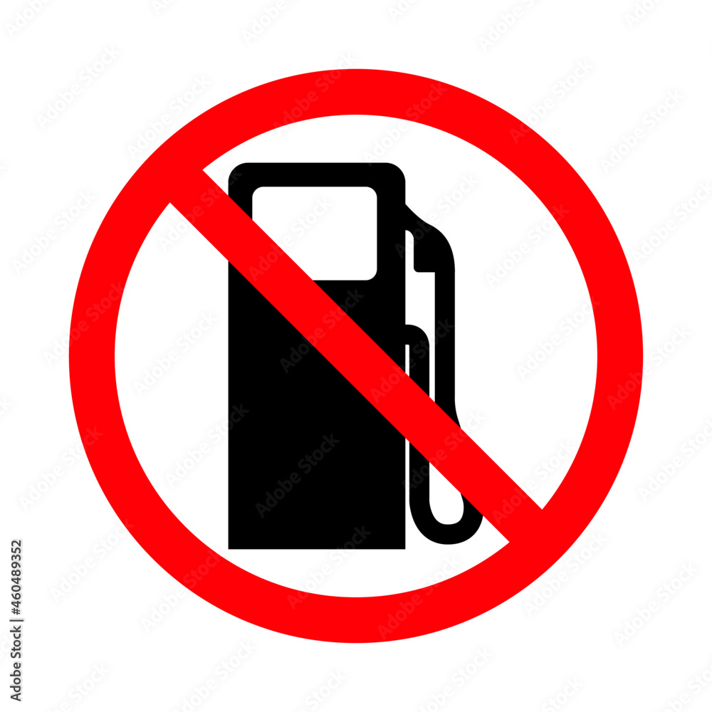 Forbidden no fuel station or no gas pump prohibition red circular road