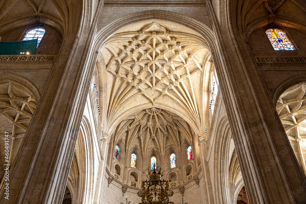 Segovia, Spain. Gothic ribbed vaults and Renaissance crossing inside Segovia Cathedral