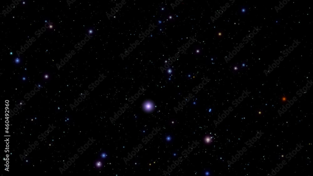 The camera moves slowly through a cluster of twinkling stars into the depths of black space. The camera moves slowly through a cluster of twinkling stars into the depths of black space.