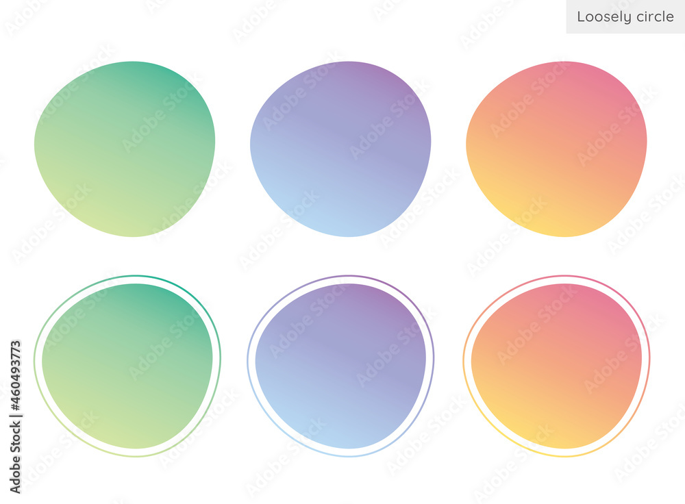 不規則な形の円、ゆるい円形、丸型、背景素材のイラストセット　グラデーションバージョン