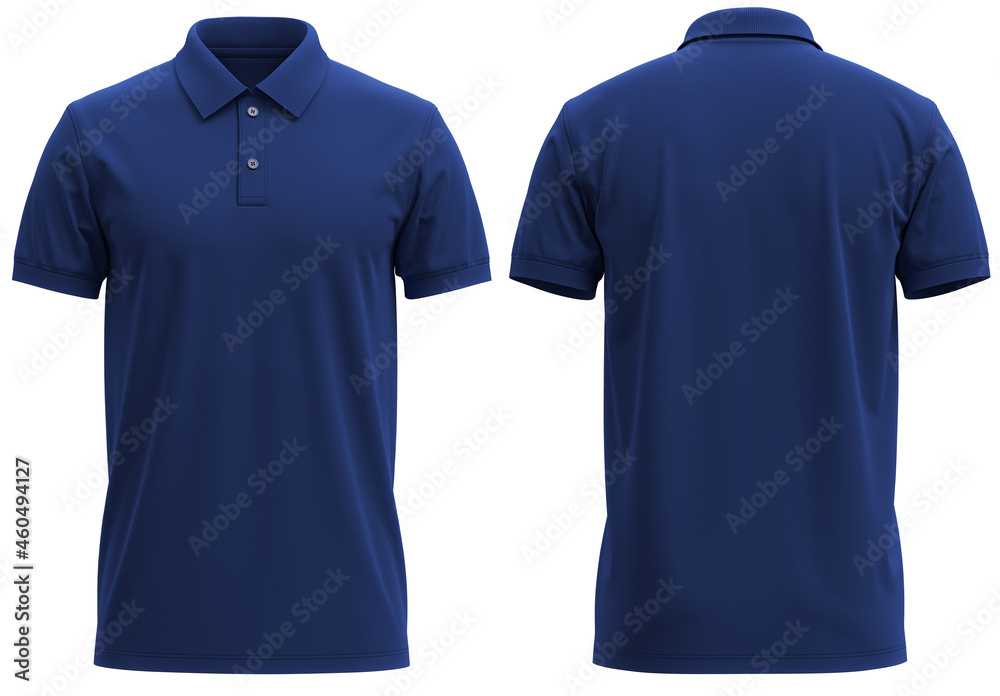 Short-Sleeve polo shirt rib collar and cuff ( Realistic 3d renders ) navy - obrazy, fototapety, plakaty 
