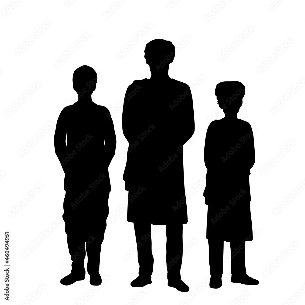 Silhouettes Indian family of father with sons