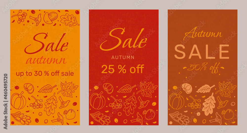 Naklejka premium Autumn promotion banners sale in vector format.
